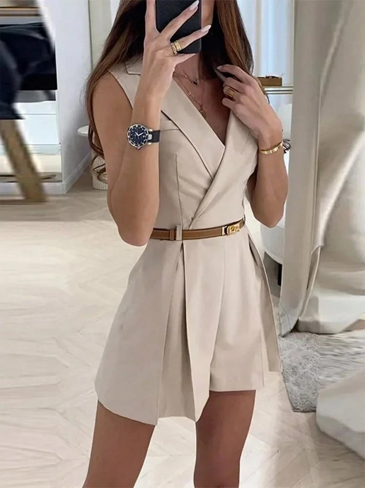 Bianca Structured Belted Sleeveless Romper