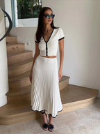 Monarch Contrast Knit Polo & Pleated Maxi Skirt Set
