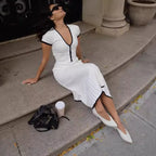 Monarch Contrast Knit Polo & Pleated Maxi Skirt Set