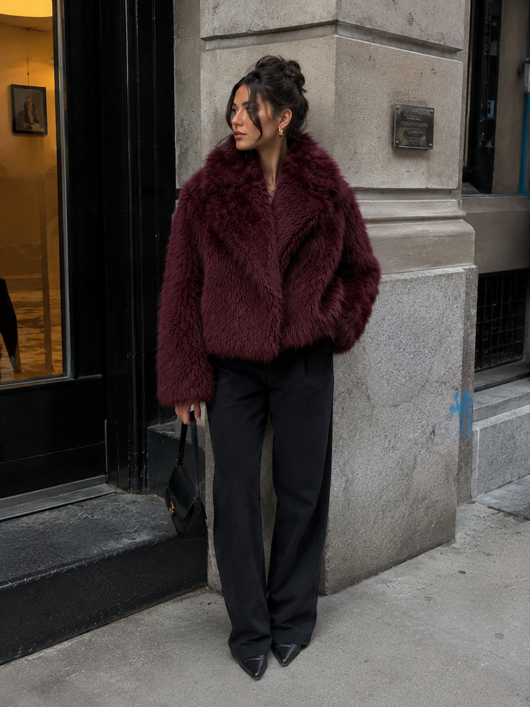Bordeaux Luxe Faux Fur Jacket