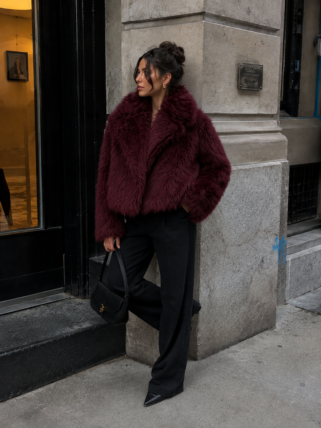 Bordeaux Luxe Faux Fur Jacket