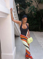 Valentina Colorblock Swirl Pattern Maxi Dress