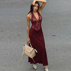 Serena Halter Backless Lace Patchwork Dress