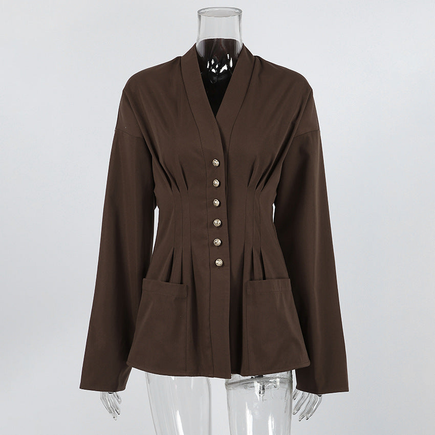 Beatrice Pleated Slim Vintage Waist Blazer