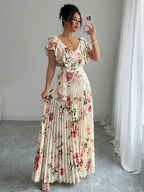 Valentina Floral V-Neck Ruffle Sleeve Maxi Dress