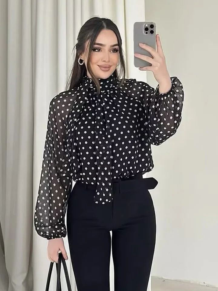 Sofia High Collar Polka Dot Blouse