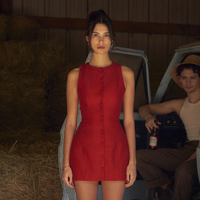 Celeste Button-Front Sleeveless Mini Dress