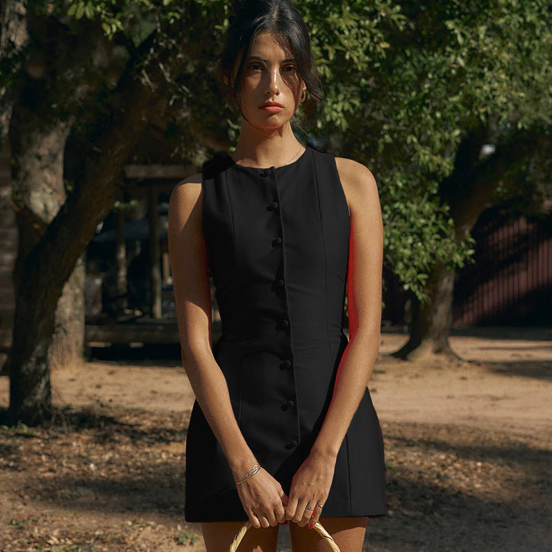 Celeste Button-Front Sleeveless Mini Dress