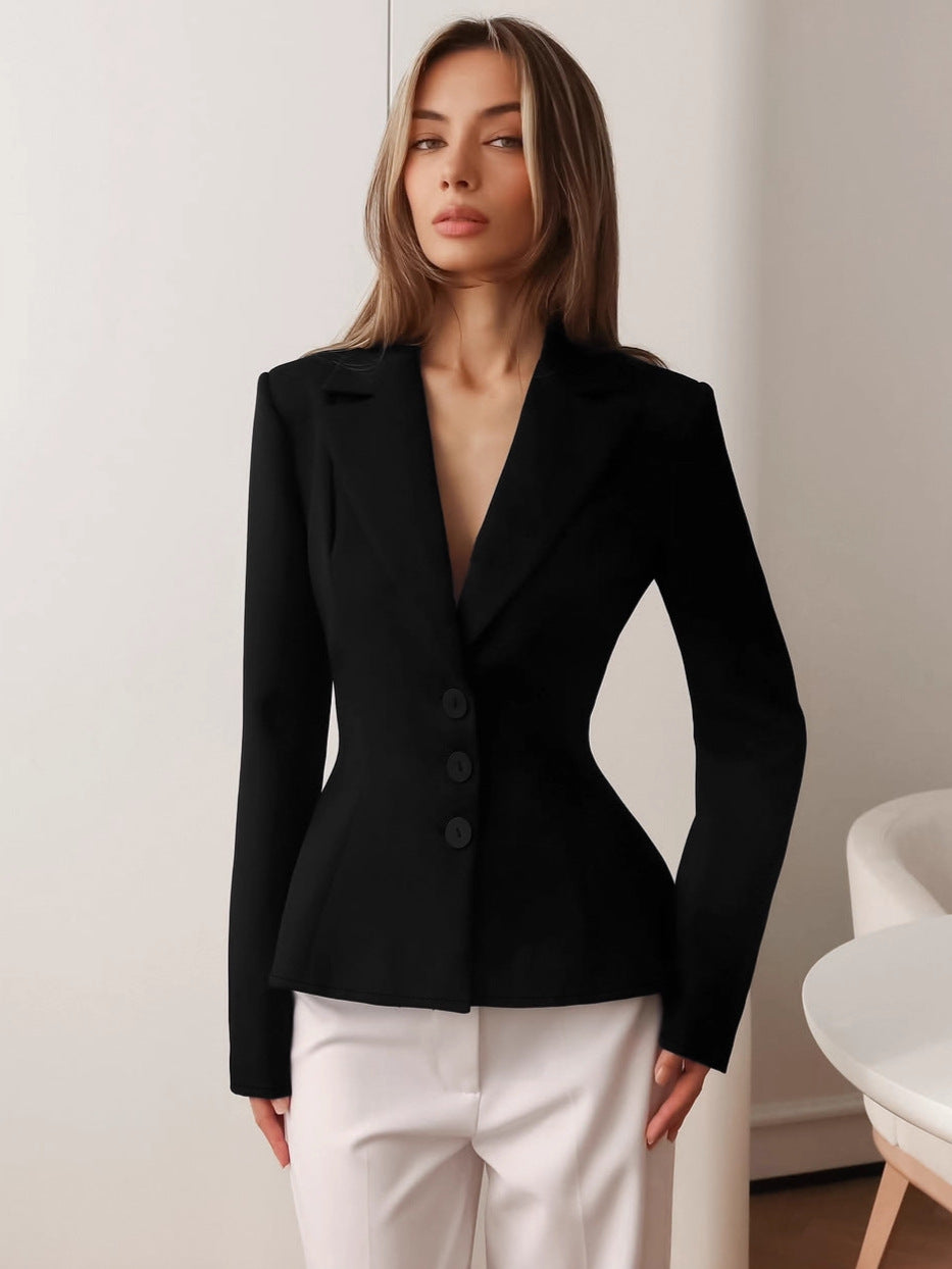 Vivienne Fitted V-Neck Padded Shoulder Blazer