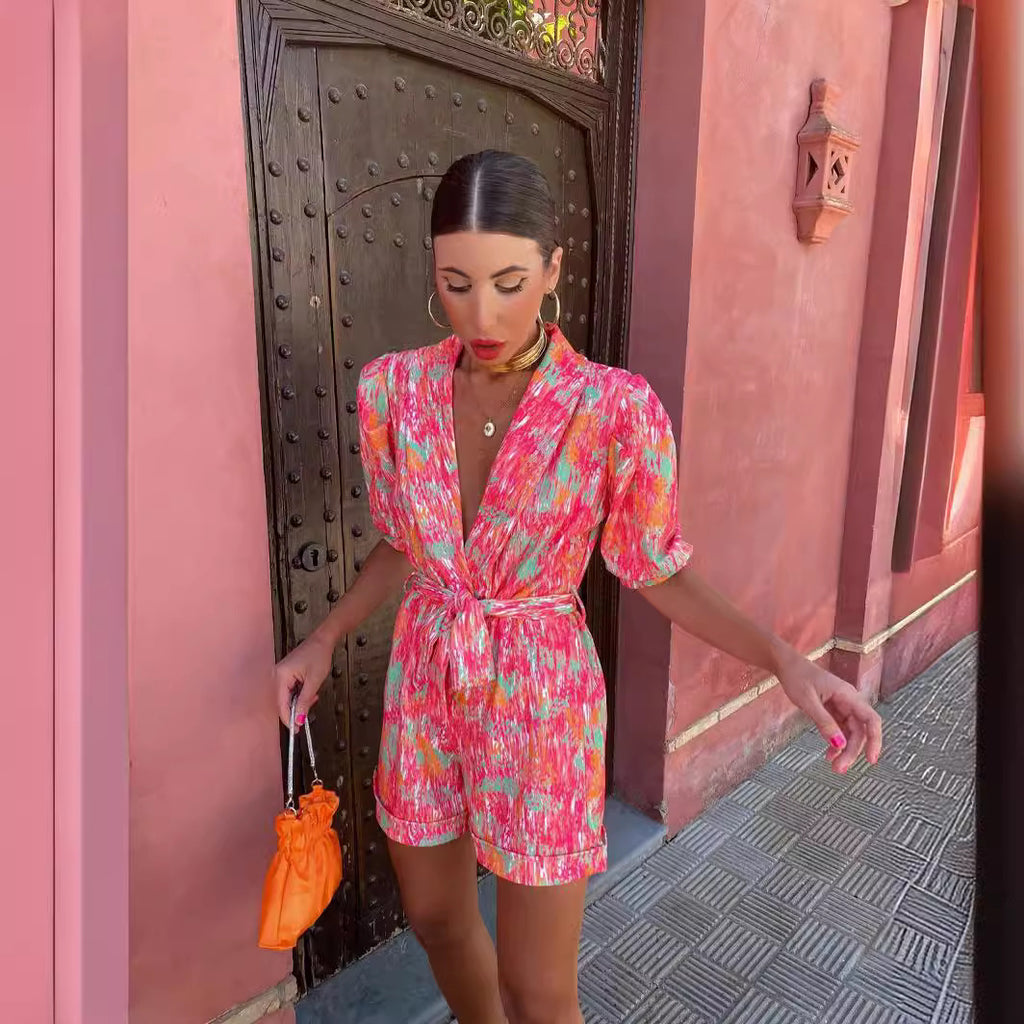 Bianca Festival Print Belted Playsuit