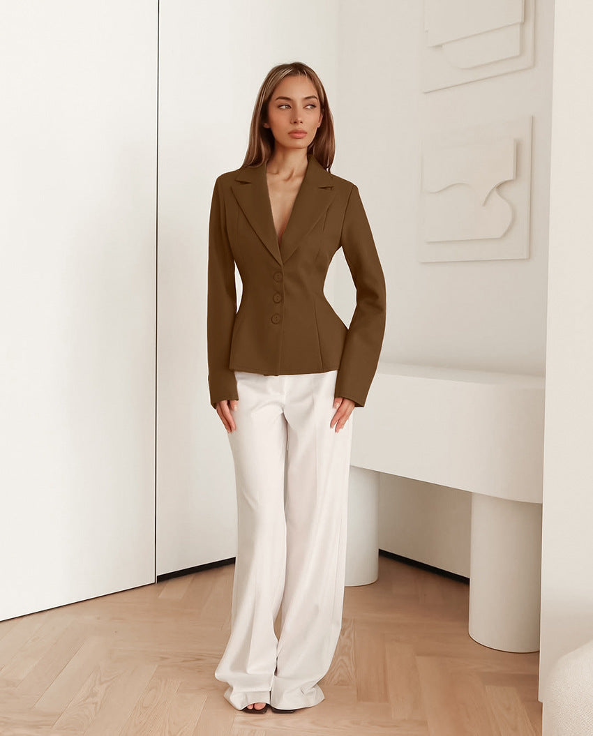 Vivienne Fitted V-Neck Padded Shoulder Blazer