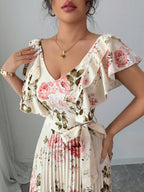 Valentina Floral V-Neck Ruffle Sleeve Maxi Dress
