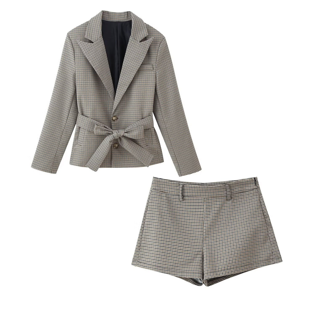 Lucy Houndstooth Belted Shorts Suit