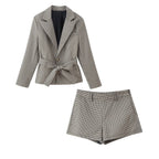 Lucy Houndstooth Belted Shorts Suit