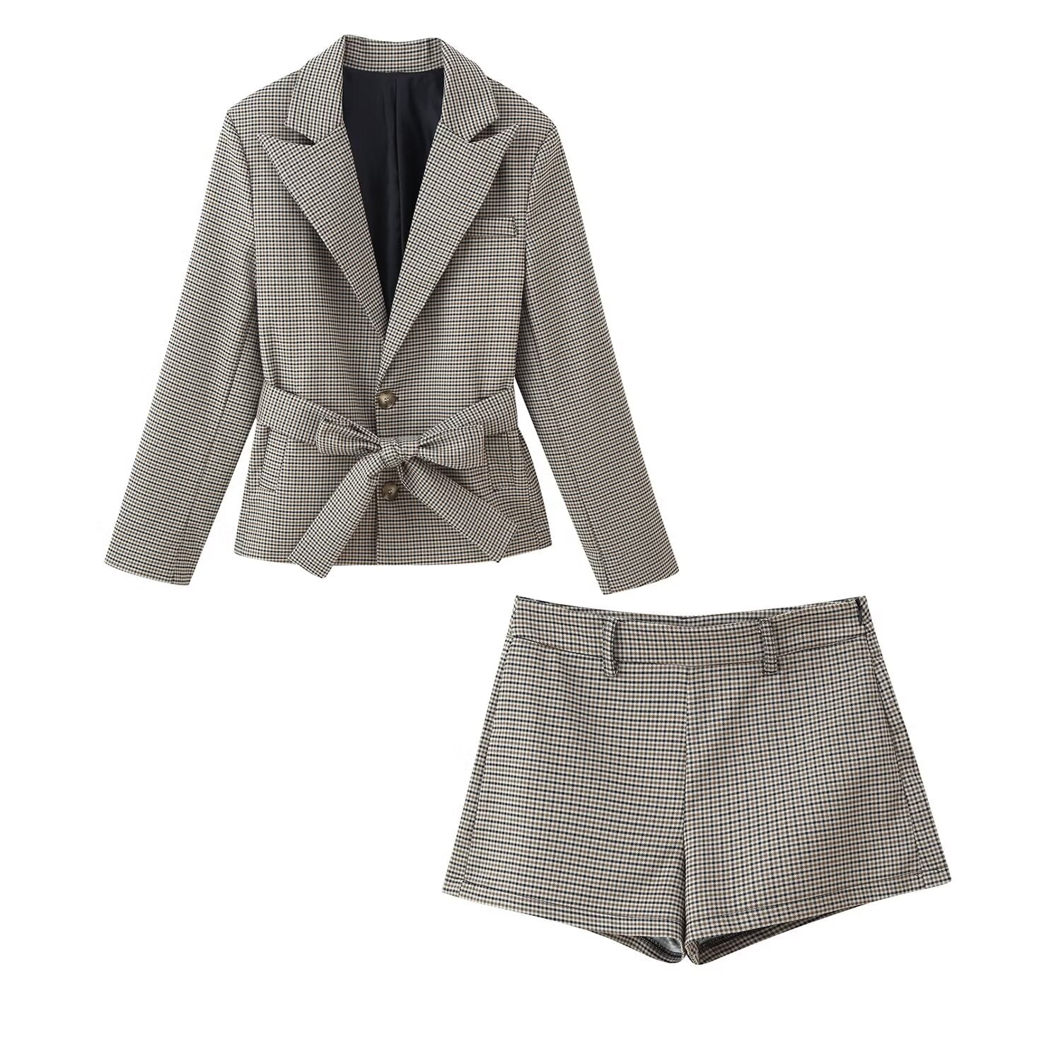 Lucy Houndstooth Belted Shorts Suit