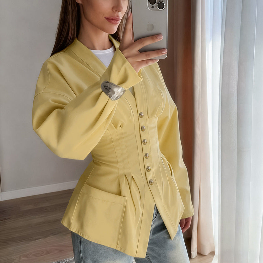 Beatrice Pleated Slim Vintage Waist Blazer