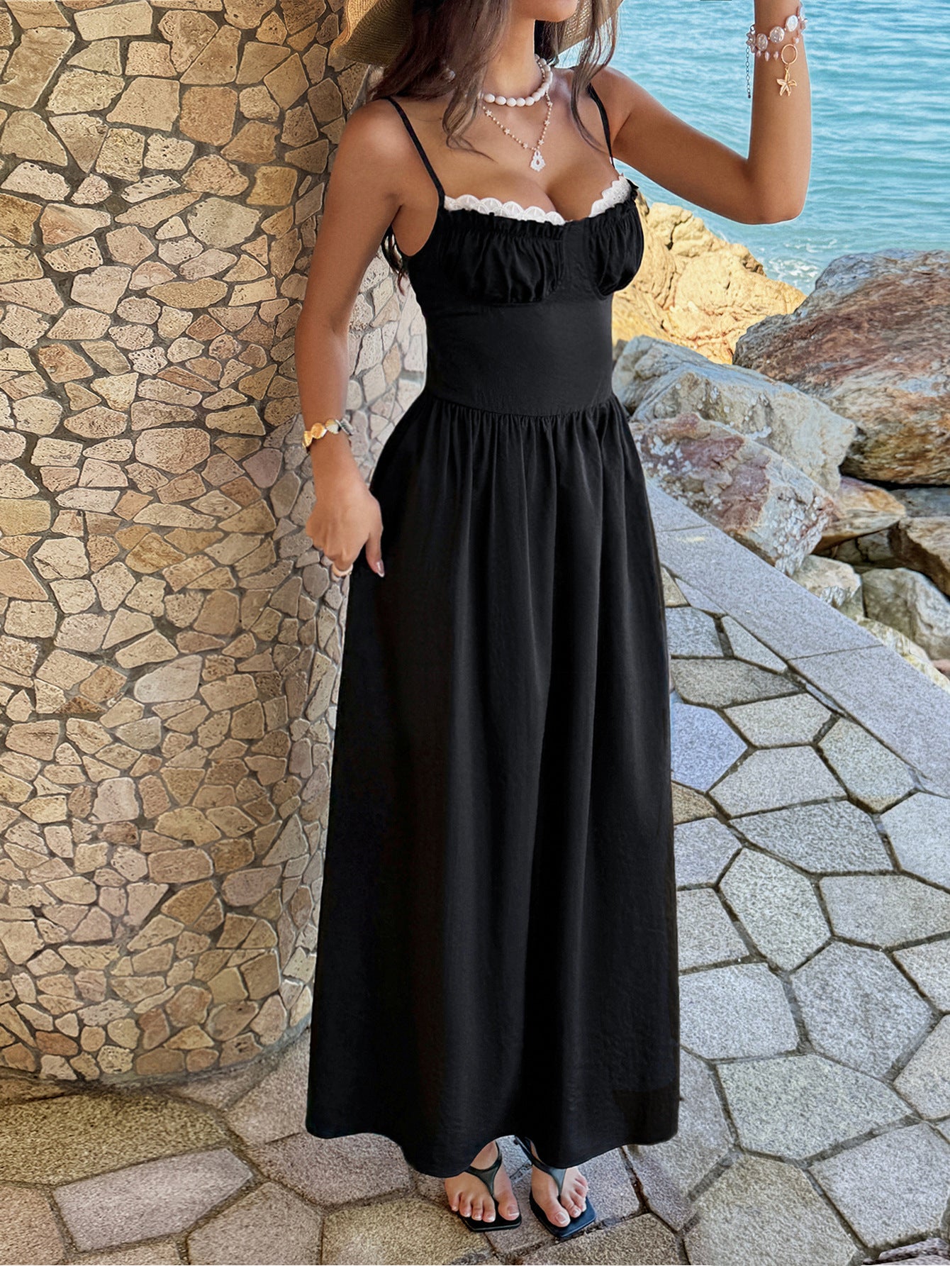 Alecto Pleated Spaghetti Strap Midi Dress