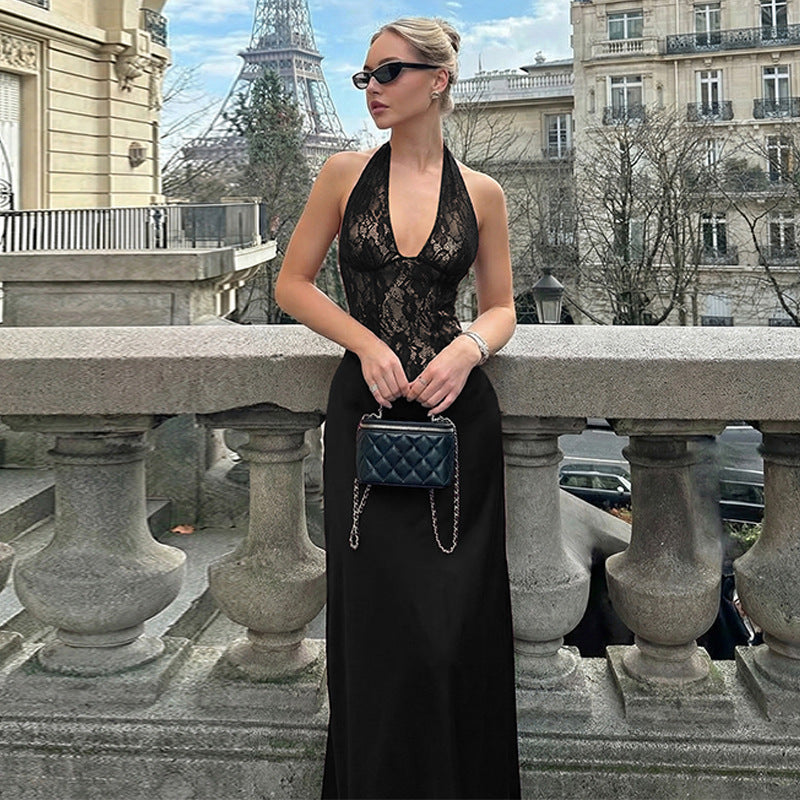 Serena Halter Backless Lace Patchwork Dress
