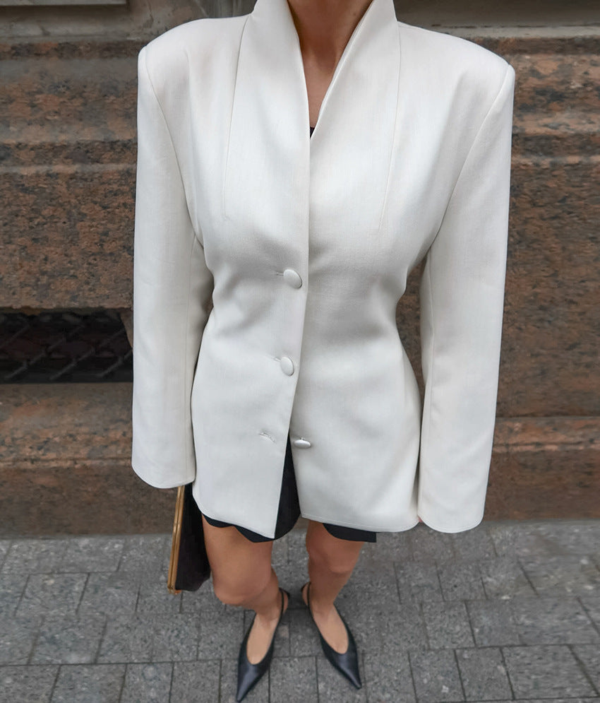 Anais Minimalist Waist-Cinched Slim Blazer
