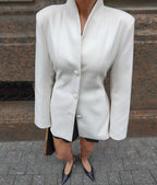 Anais Minimalist Waist-Cinched Slim Blazer