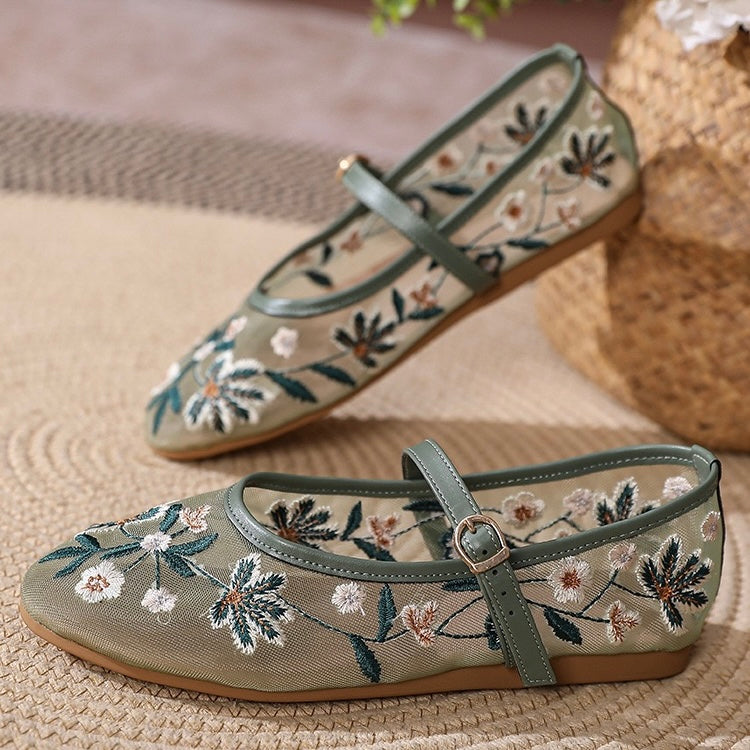 Fleur Embroidered Ballet Flats