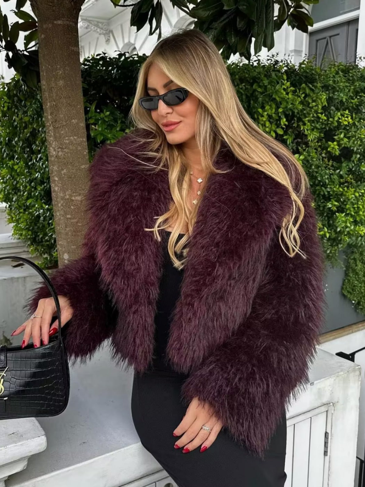 Bordeaux Luxe Faux Fur Jacket