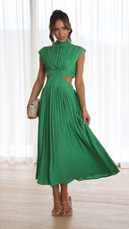 Valentina High-Neck Midi Dress with Waist Cutouts