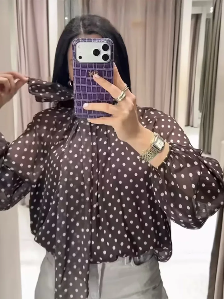 Sofia High Collar Polka Dot Blouse