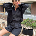 Sophia Linen Button-Down Shirt & High-Waist Shorts Set