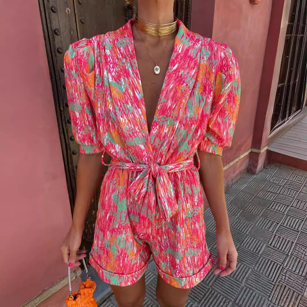 Bianca Festival Print Belted Playsuit