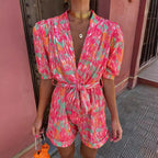 Bianca Festival Print Belted Playsuit