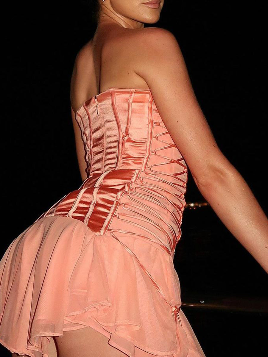 Celeste Strapless Lace-Up Mermaid Mini Dress