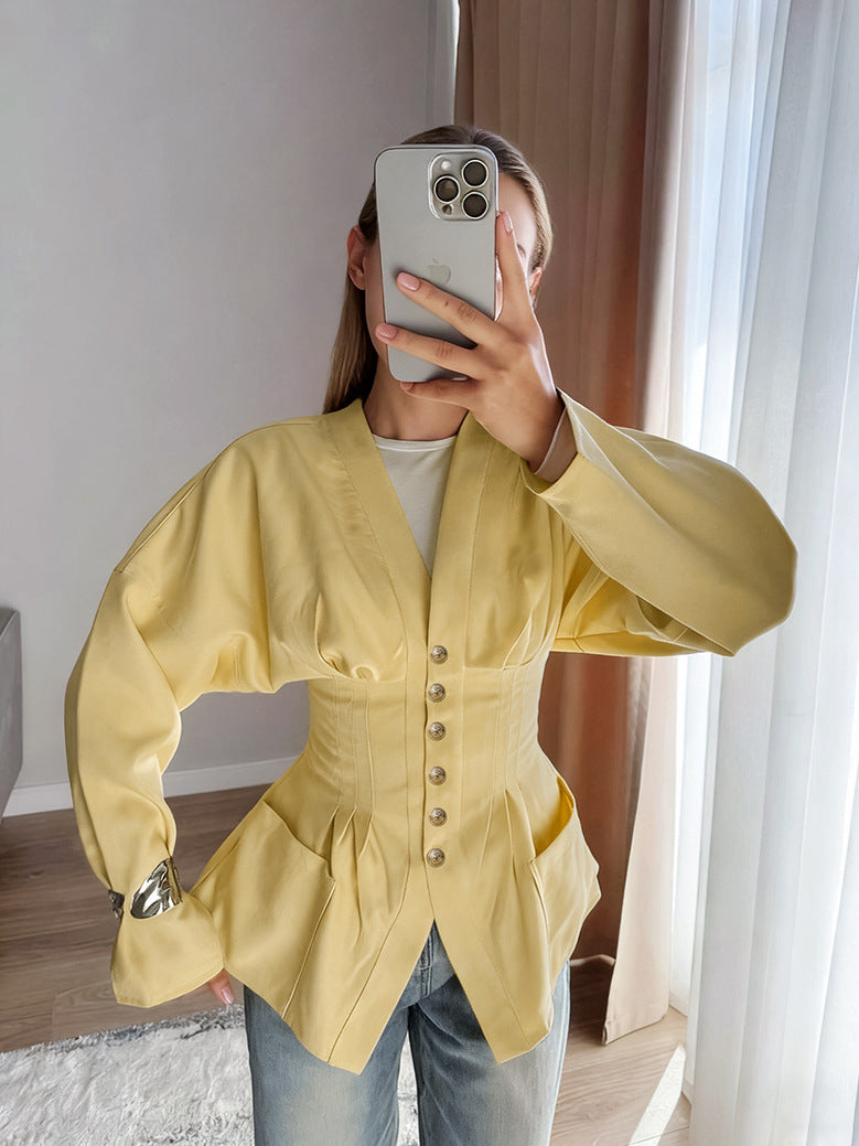 Beatrice Pleated Slim Vintage Waist Blazer