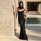 Beatrice Appliqué Tie-Back Maxi Dress
