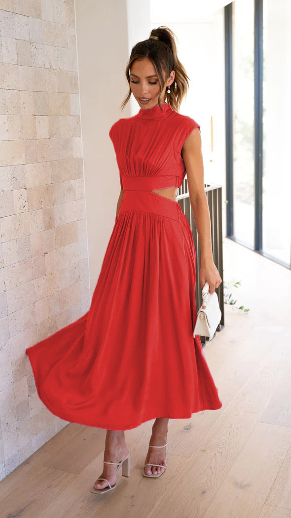 Valentina High-Neck Midi Dress with Waist Cutouts