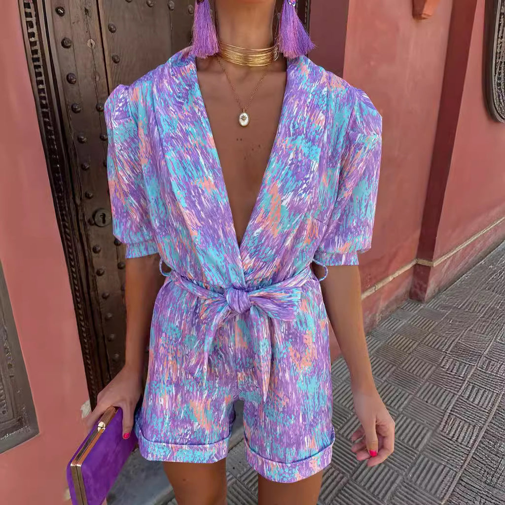 Bianca Festival Print Belted Playsuit