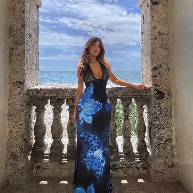 Bianca Tie Dye Lace Detail Maxi Dress