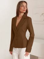 Vivienne Fitted V-Neck Padded Shoulder Blazer