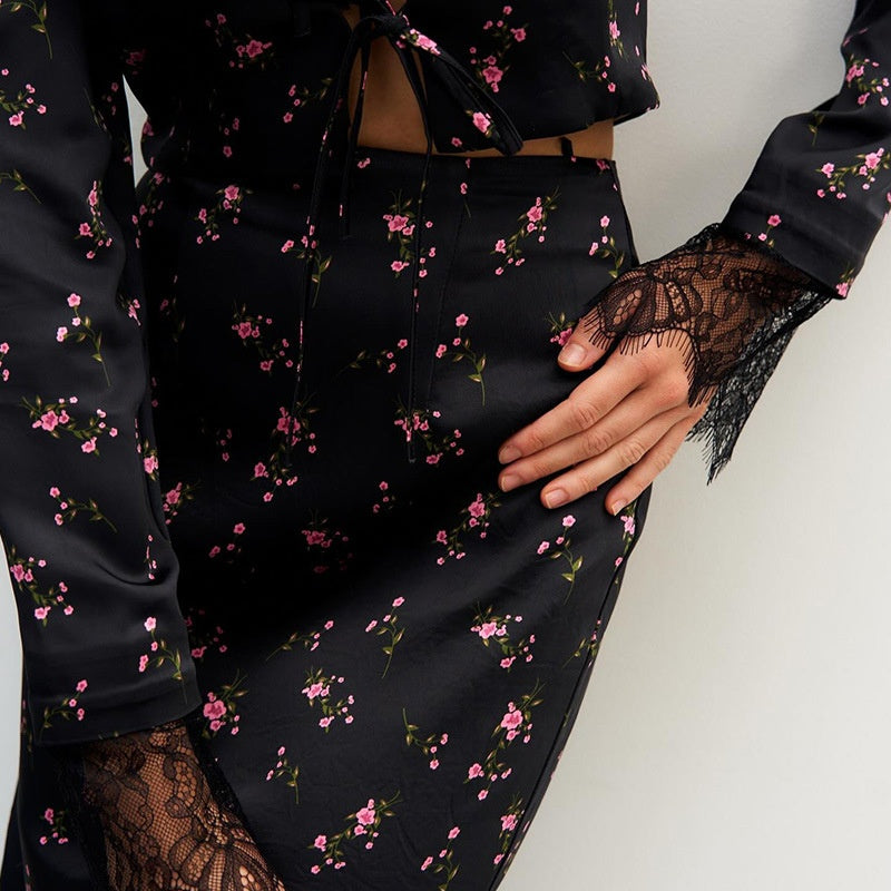 Celeste Lace Trim Floral Hollow Out Top and Maxi Skirt Set