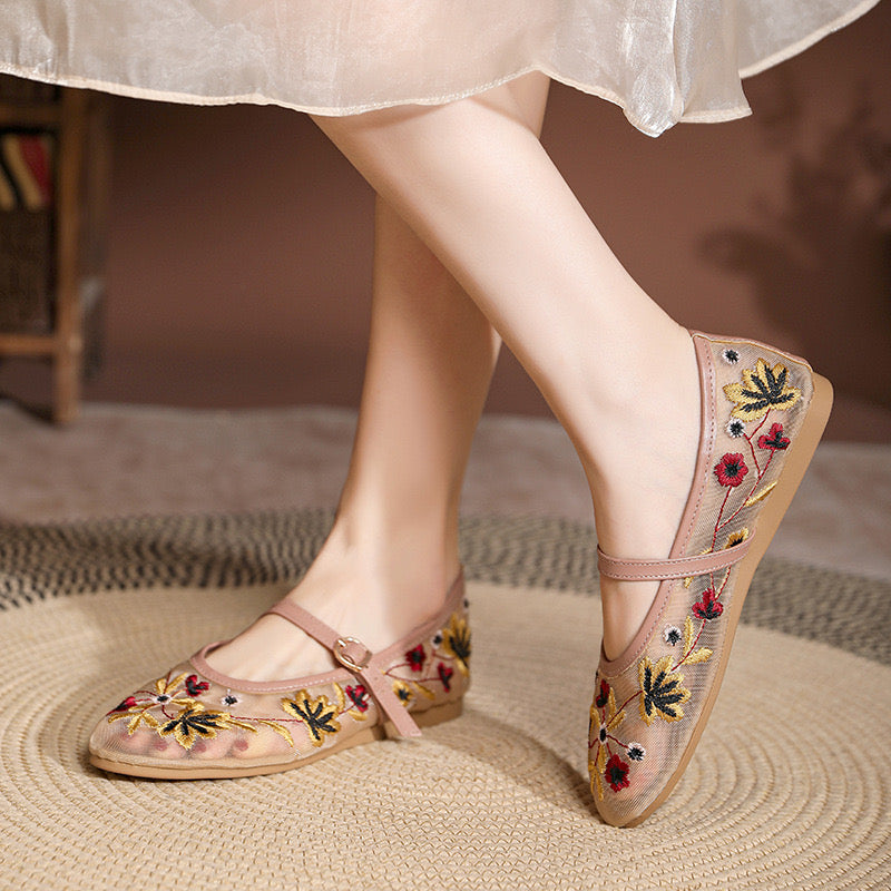 Fleur Embroidered Ballet Flats