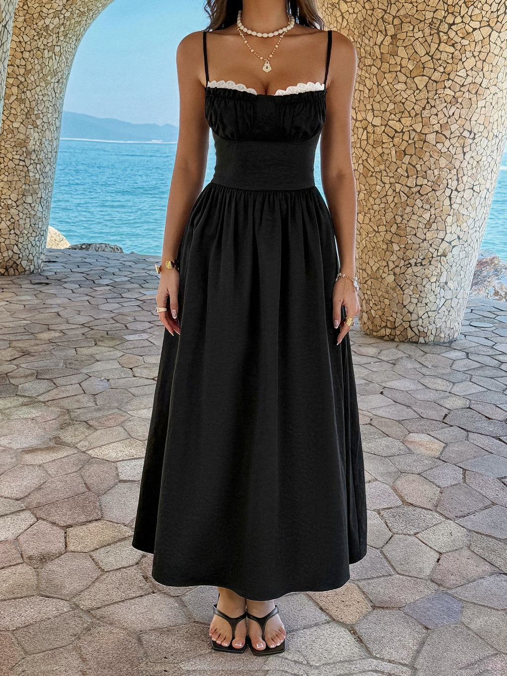 Alecto Pleated Spaghetti Strap Midi Dress