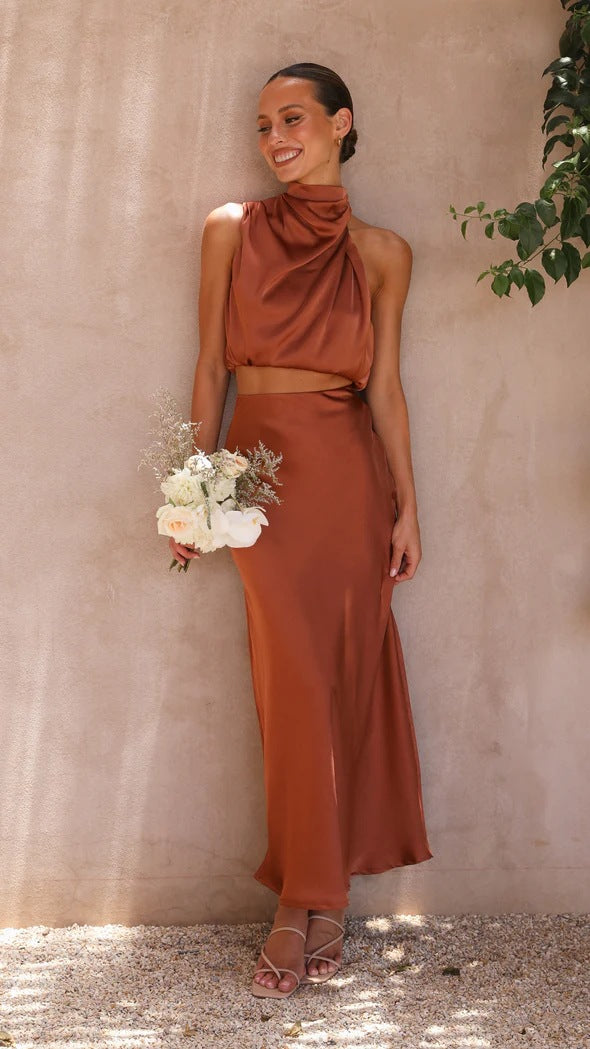 Celeste Satin Drape Two-Piece Set