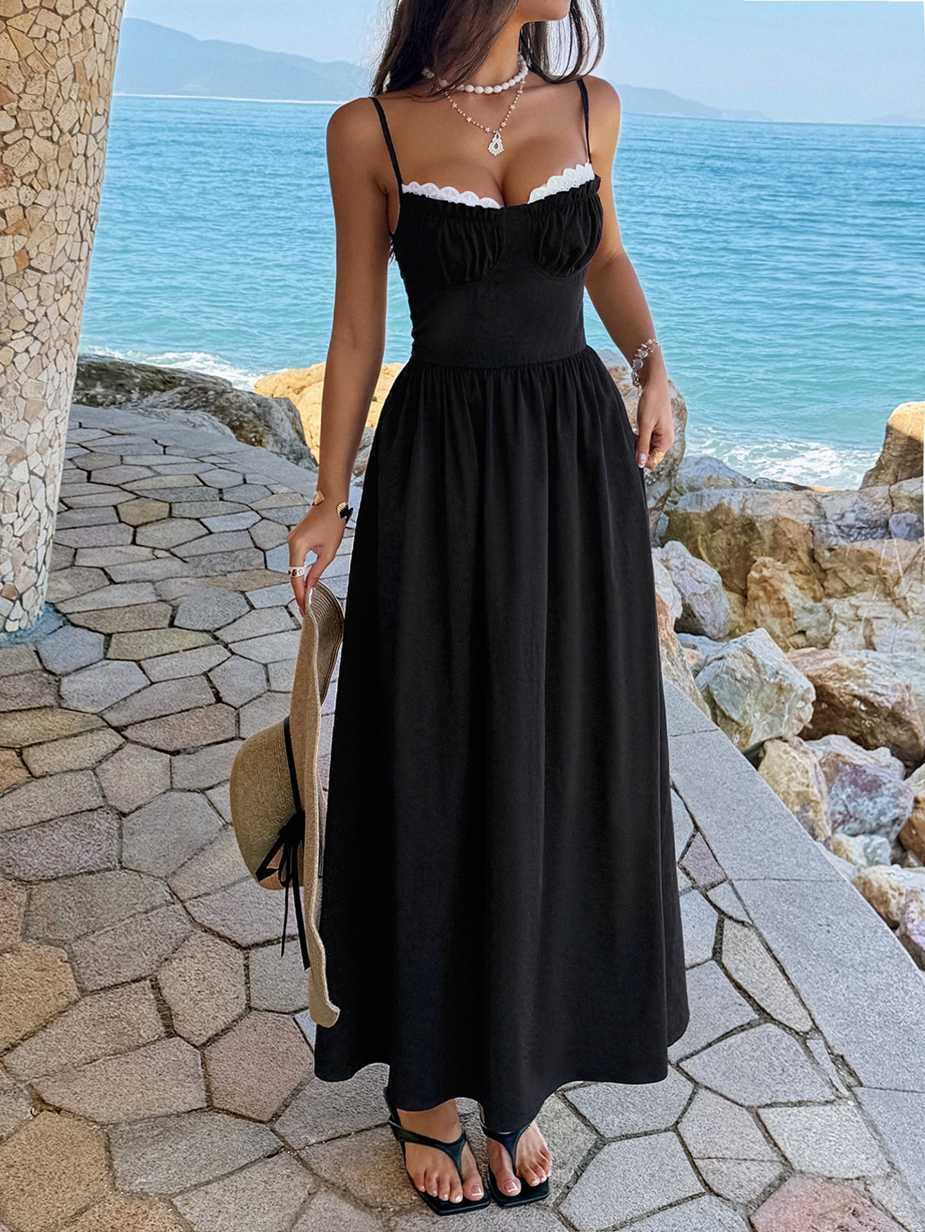 Alecto Pleated Spaghetti Strap Midi Dress