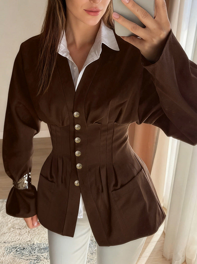 Beatrice Pleated Slim Vintage Waist Blazer