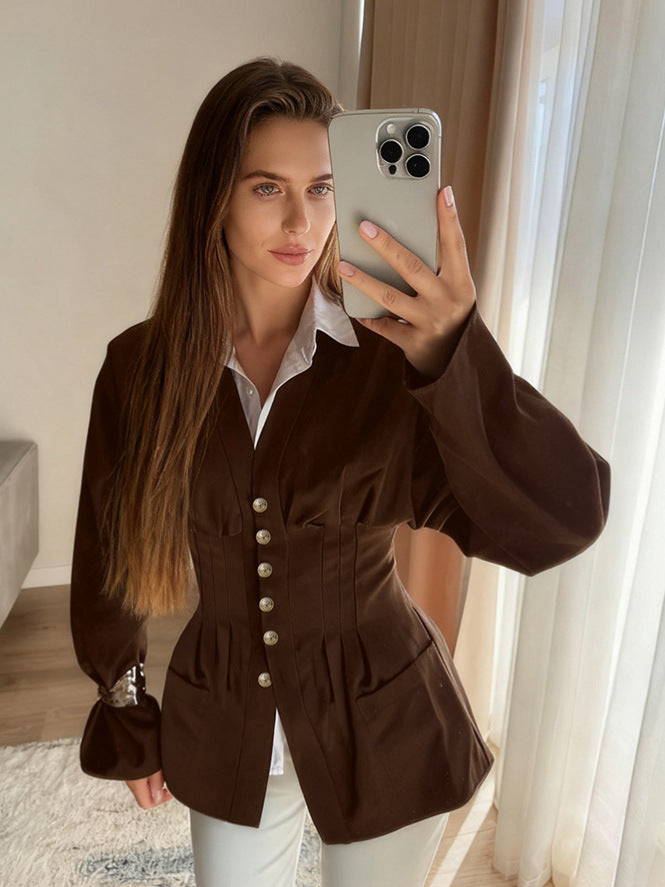 Beatrice Pleated Slim Vintage Waist Blazer