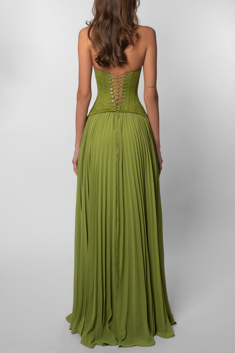 Vivian Pleated Corset Maxi Dress