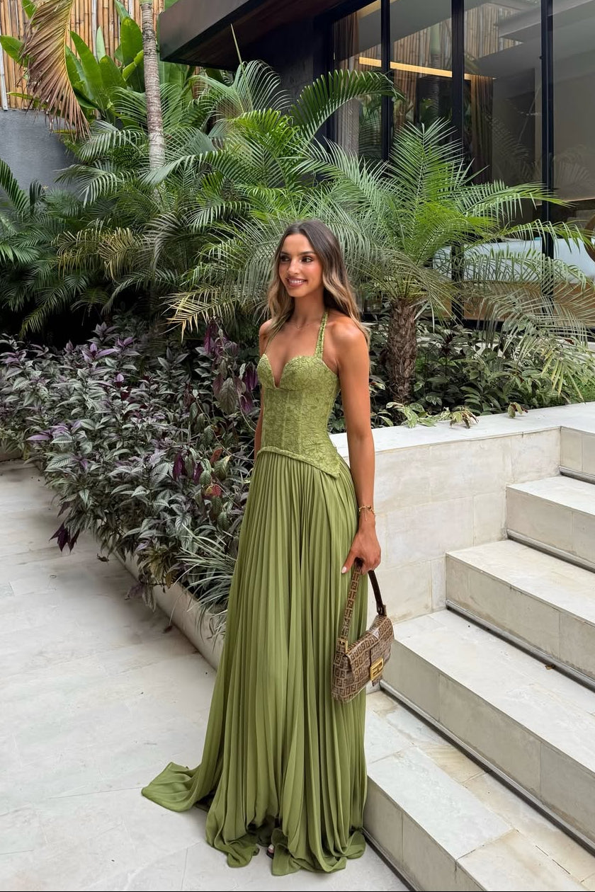 Vivian Pleated Corset Maxi Dress