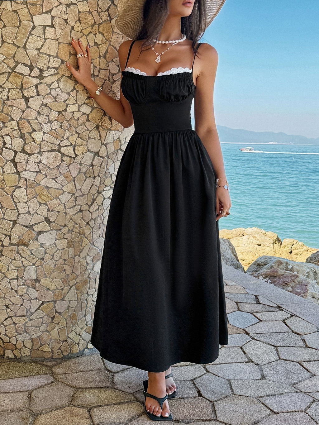 Alecto Pleated Spaghetti Strap Midi Dress