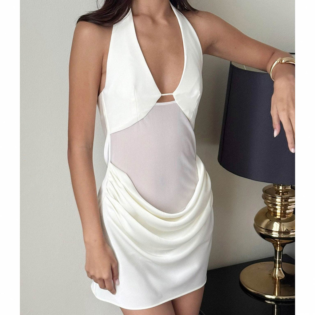 Sienna Lace-Up Pleated Backless Dress
