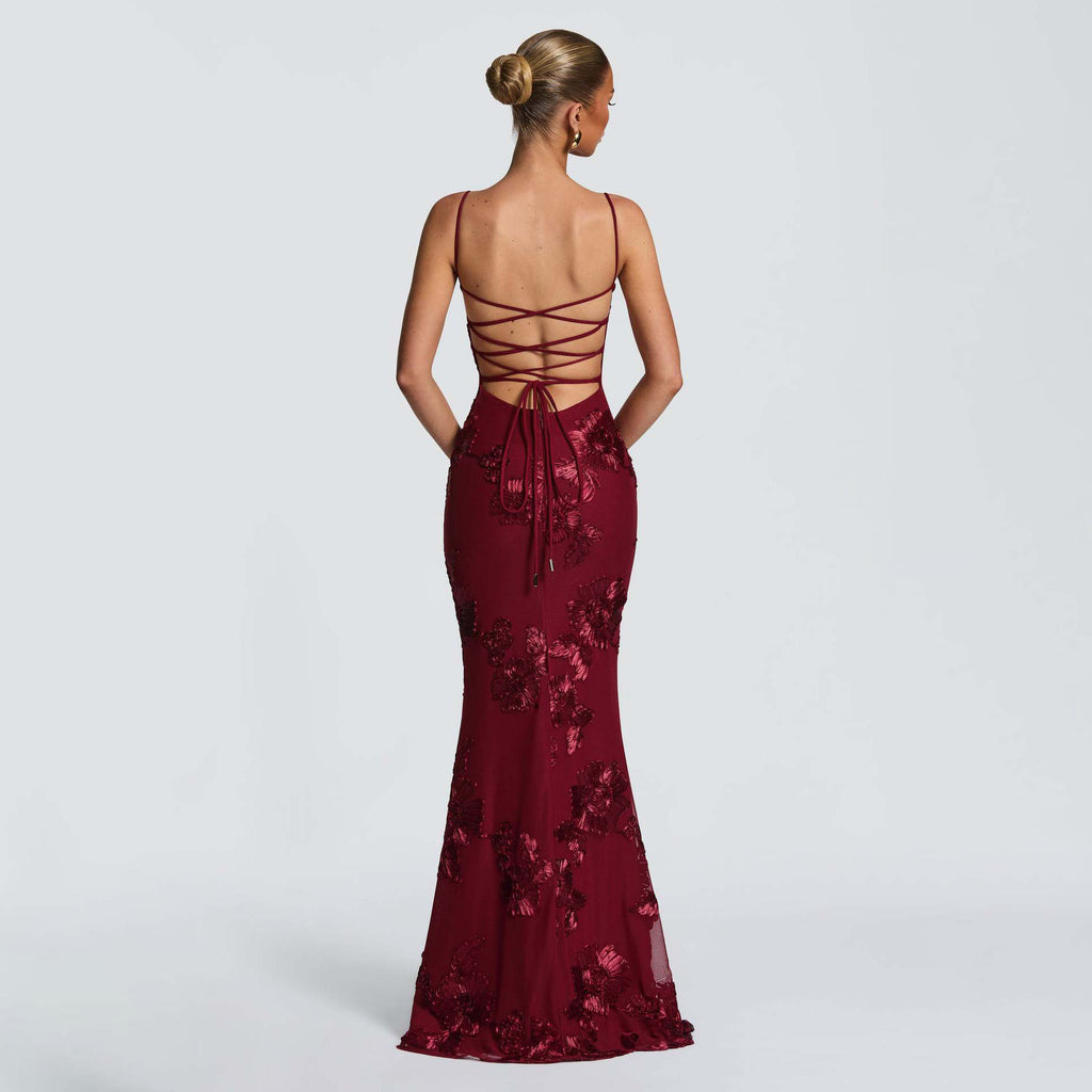 Beatrice Appliqué Tie-Back Maxi Dress